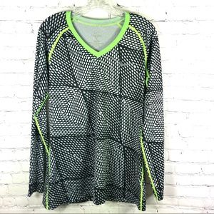 Nike Pro Dri-Fit ‎ Fitted Long Sleeve Top V-Neck Retro Print Workout Size XL